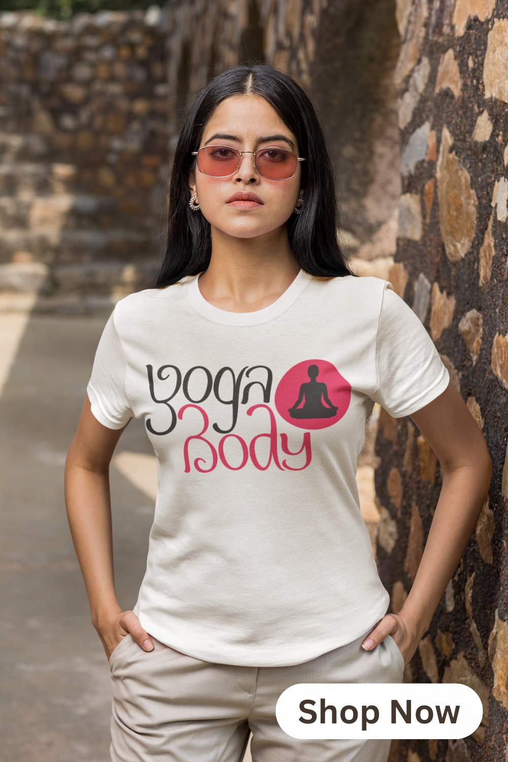 Yoga body with yoga pose graphic art on t-shirt