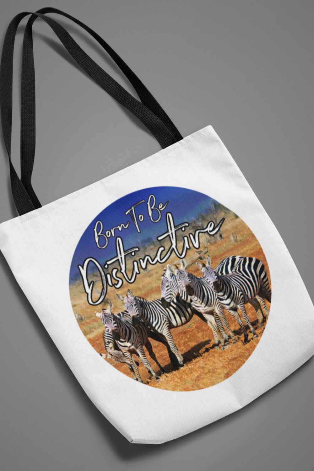 Born to be distinctive zebra art on tote bag
